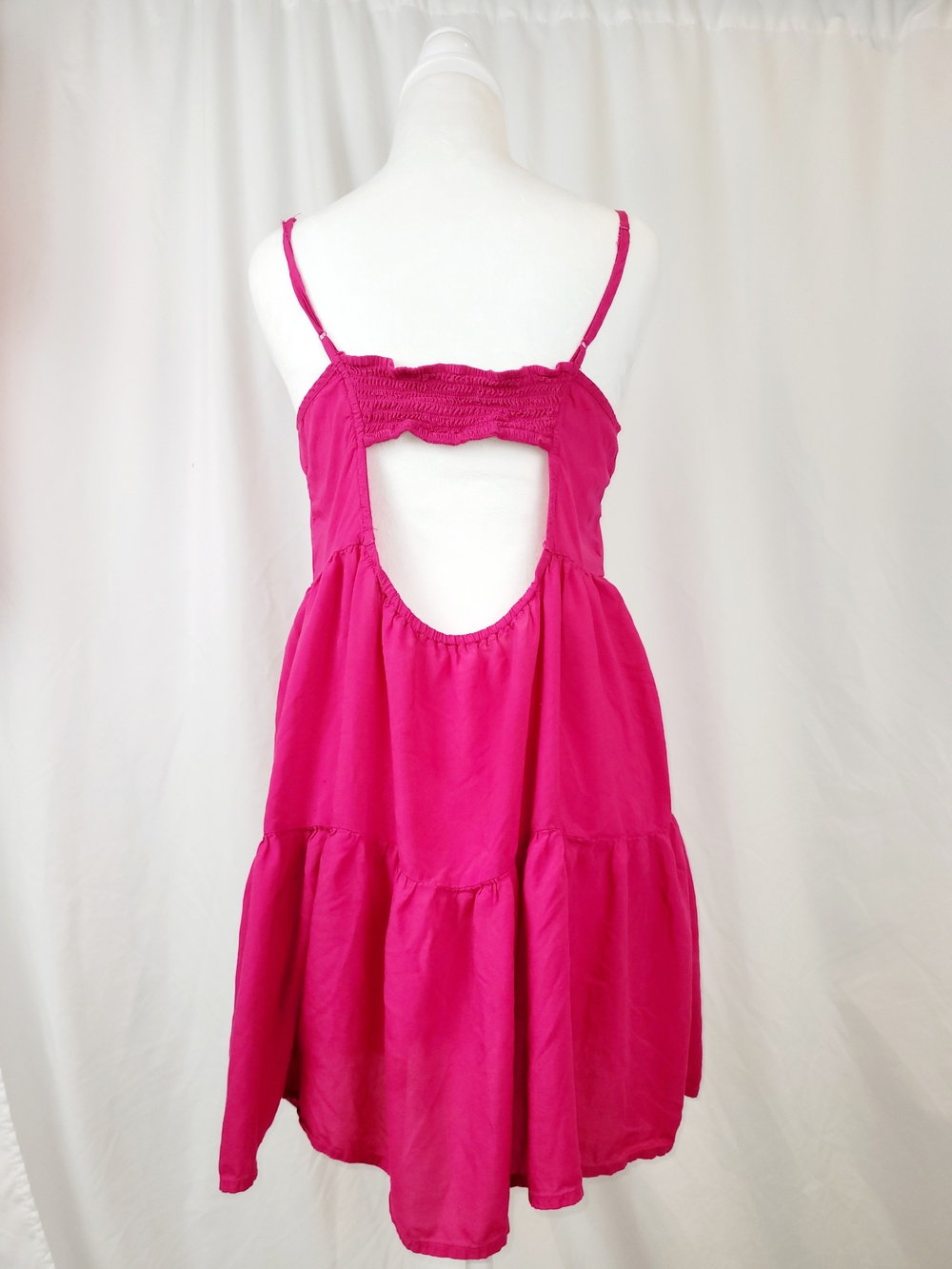 American Eagle 100% Viscose Pink Tiered Mini Dress Medium - Picture 8 of 15